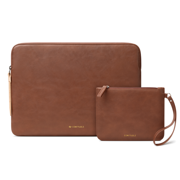 Leather Laptop Sleeve with Accessory Pouch Compatible with 13/13.3/14/16 Inch MacBook Pro M4 2024 & 13/15 Inch MacBook Air M3 2024 M2 2023, Brown