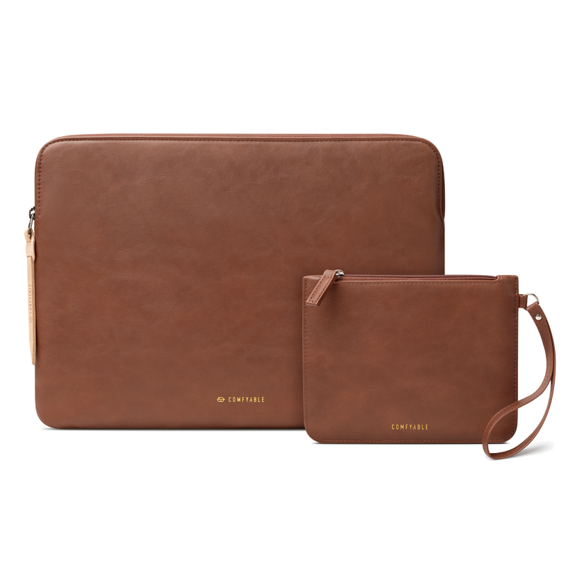 Leather Laptop Sleeve with Accessory Pouch Compatible with 13/13.3/14/16 Inch MacBook Pro M4 2024 & 13/15 Inch MacBook Air M4 2025 M3 2024 M2 2023, Brown