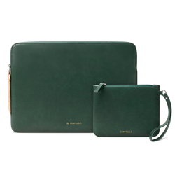 Leather Laptop Sleeve with Accessory Pouch Compatible with 13/13.3/14/16 Inch MacBook Pro M4 2024 & 13/15 Inch MacBook Air M4 2025 M3 2024 M2 2023, Midnight Green