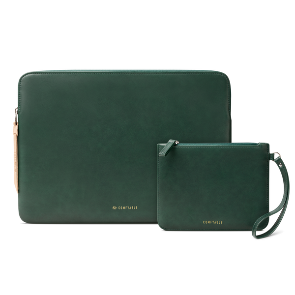 Leather Laptop Sleeve with Accessory Pouch Compatible with 13/13.3/14/16 Inch MacBook Pro M4 2024 & 13/15 Inch MacBook Air M4 2025 M3 2024 M2 2023, Midnight Green