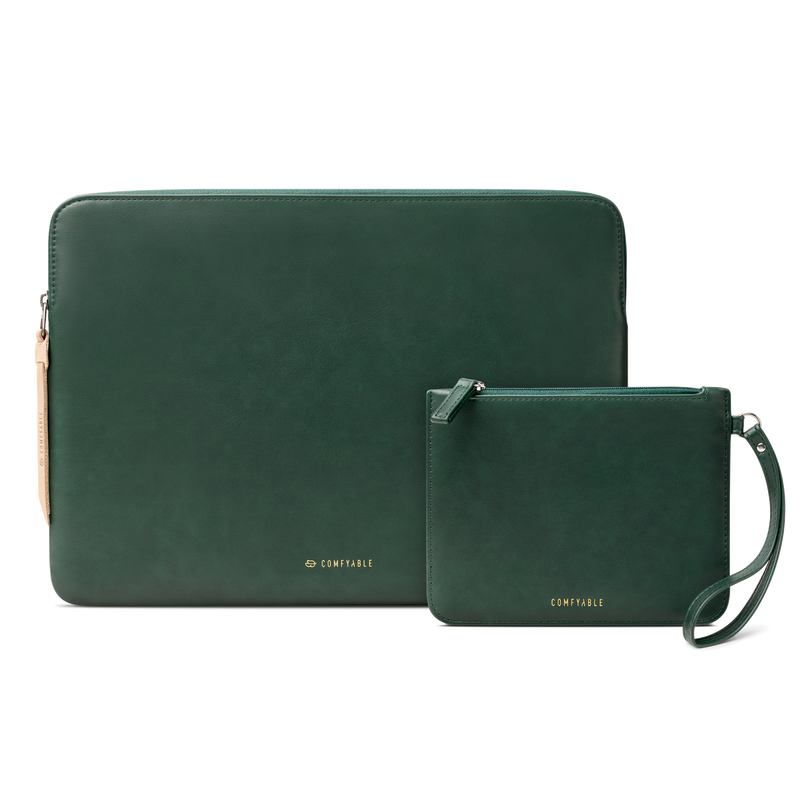 Leather Laptop Sleeve with Accessory Pouch Compatible with 13/13.3/14/16 Inch MacBook Pro M4 2024 & 13/15 Inch MacBook Air M4 2025 M3 2024 M2 2023, Midnight Green