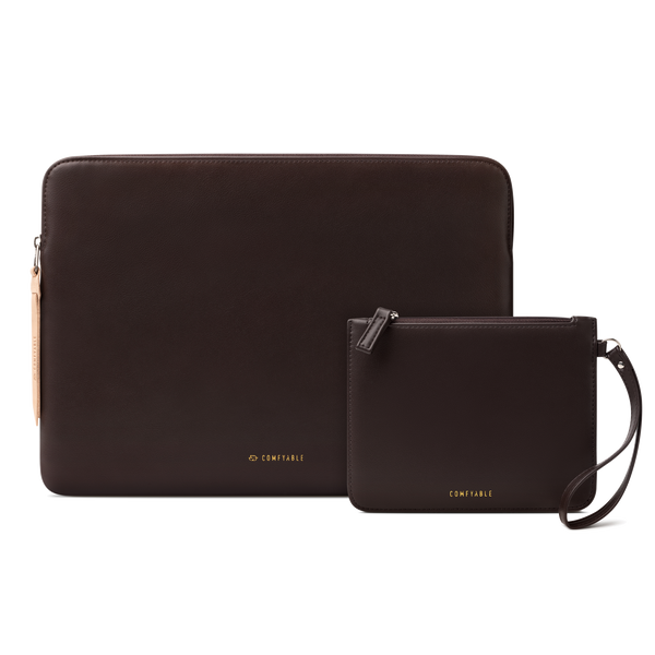 Leather Laptop Sleeve with Accessory Pouch Compatible with 13/13.3/14/16 Inch MacBook Pro M4 2024 & 13/15 Inch MacBook Air M3 2024 M2 2023, Chocolate