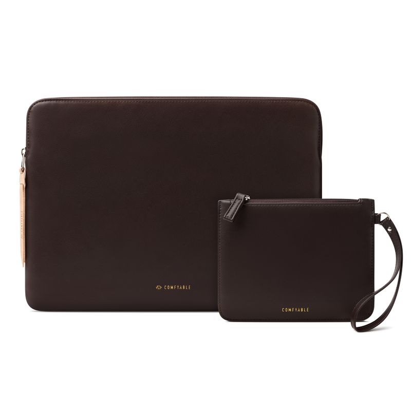 Leather Laptop Sleeve with Accessory Pouch Compatible with 13/13.3/14/16 Inch MacBook Pro M4 2024 & 13/15 Inch MacBook Air M4 2025 M3 2024 M2 2023, Chocolate