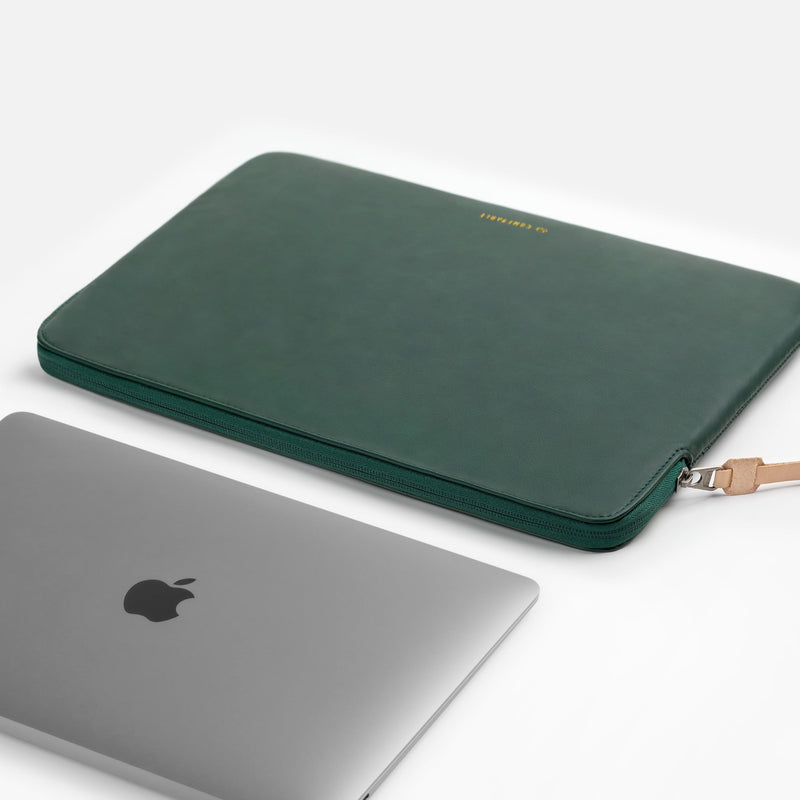 Leather Laptop Sleeve with Accessory Pouch Compatible with 13/13.3/14/16 Inch MacBook Pro M4 2024 & 13/15 Inch MacBook Air M4 2025 M3 2024 M2 2023, Midnight Green